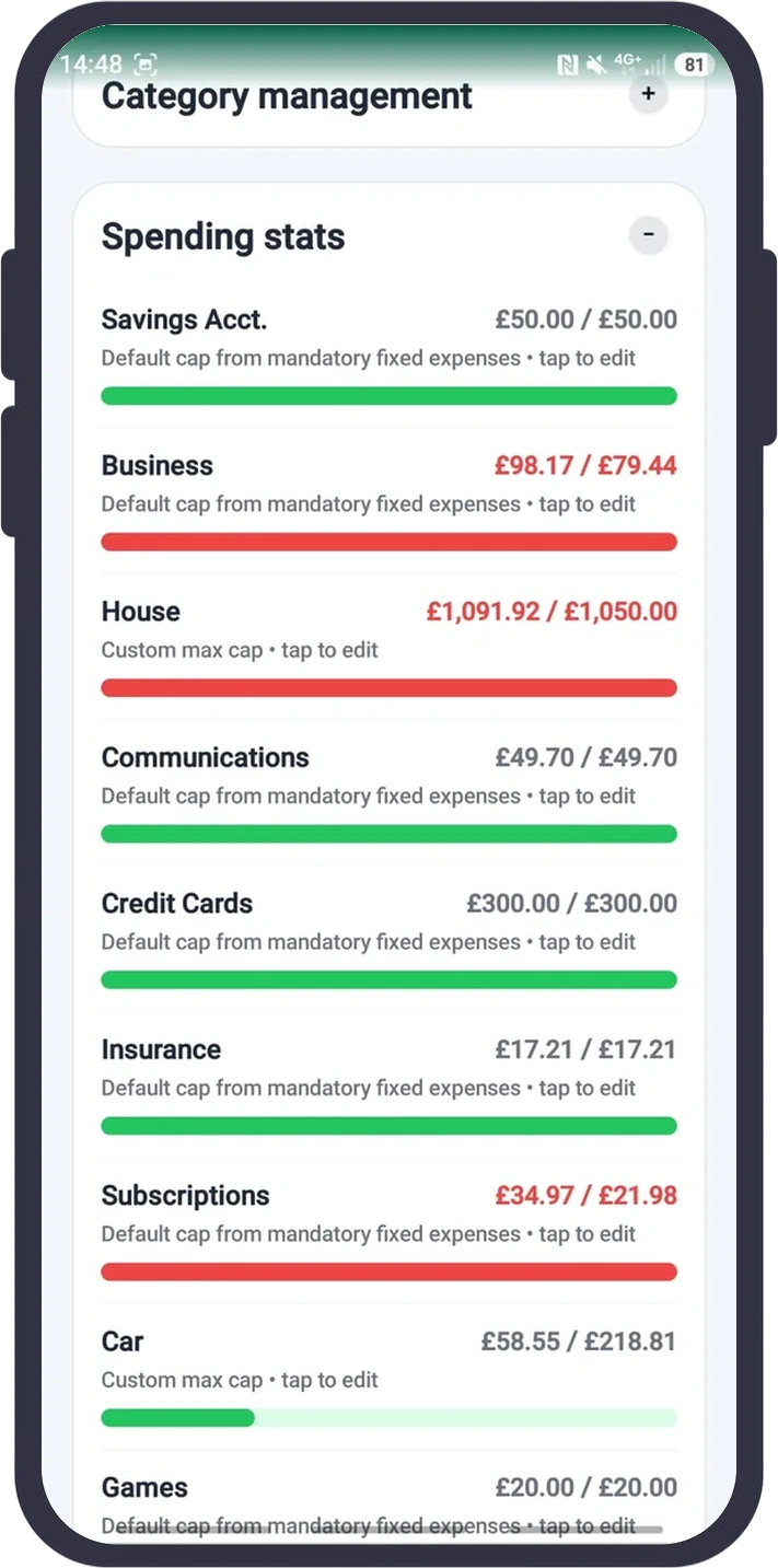 Category spending and budget progress in My Money Planner