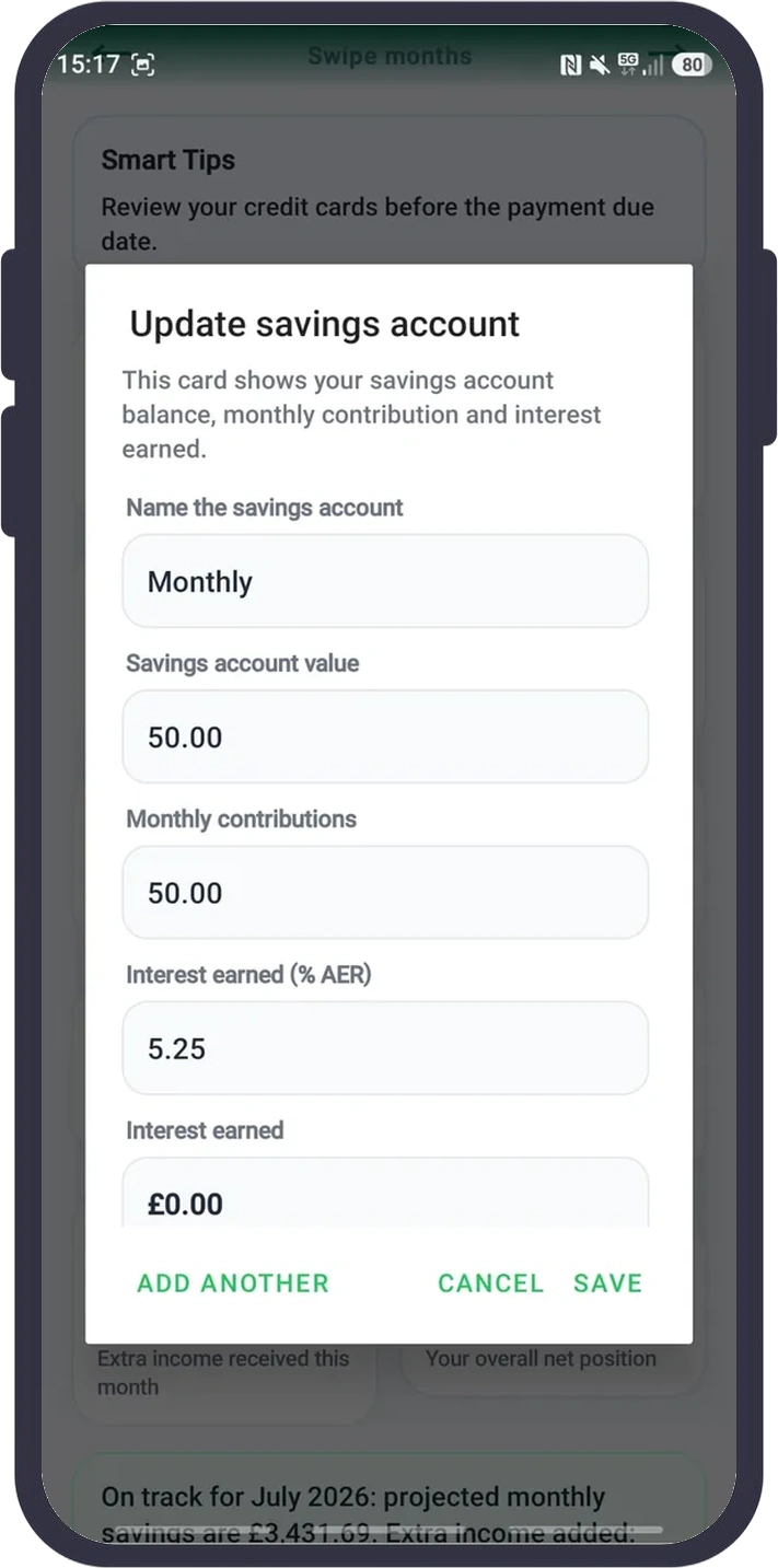 Savings Account — My Money Planner screenshot